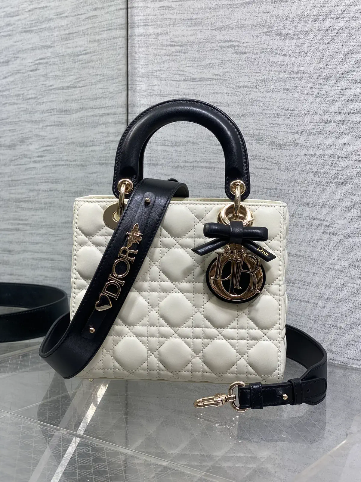 Dior Quilted Top Handle Bag with Bow Charm image 1