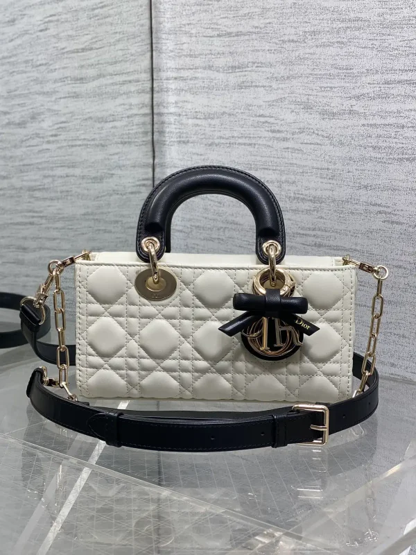Dior White Quilted Top Handle Bag with Bow Hardware image 1