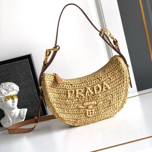 Prada Woven Straw Half-Moon Shoulder Bag image 1