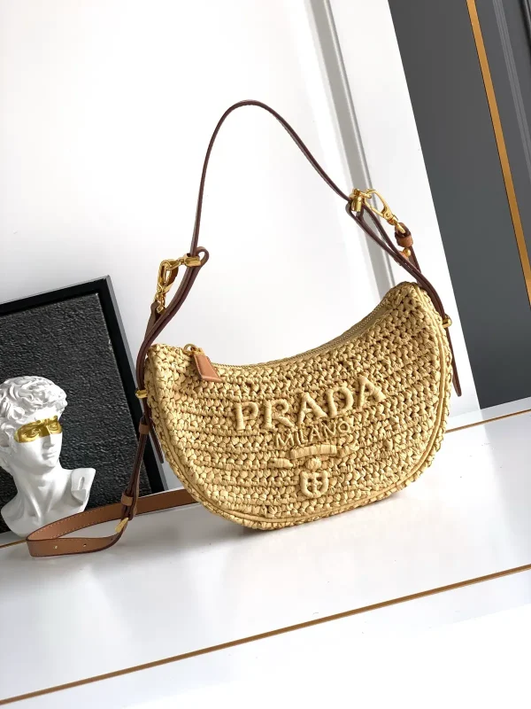 Prada Woven Straw Half-Moon Shoulder Bag image 1