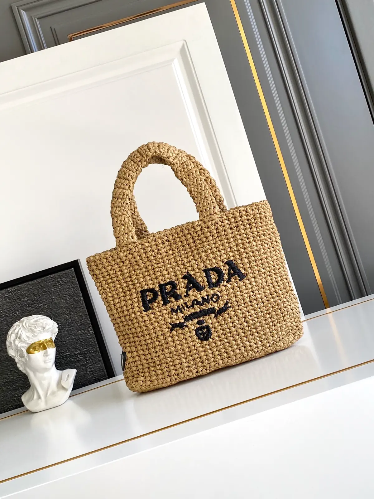 Prada Woven Straw Top Handle Tote Bag image 1