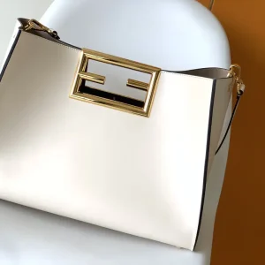 FENDI White Leather Top Handle Bag with FF Logo Handle image 1