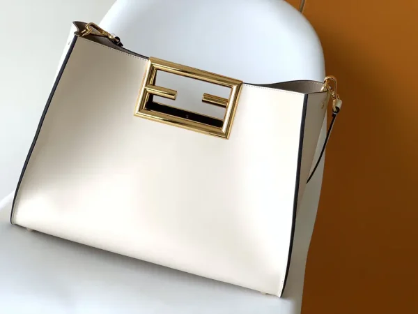 FENDI White Leather Top Handle Bag with FF Logo Handle image 1
