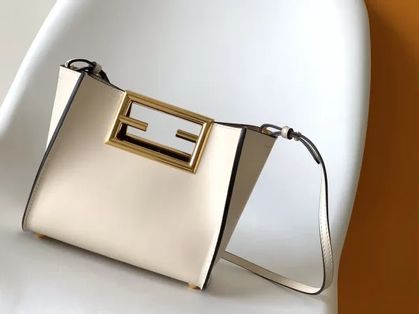 FENDI Cream Leather Top Handle Bag with FF Logo Handle image 1