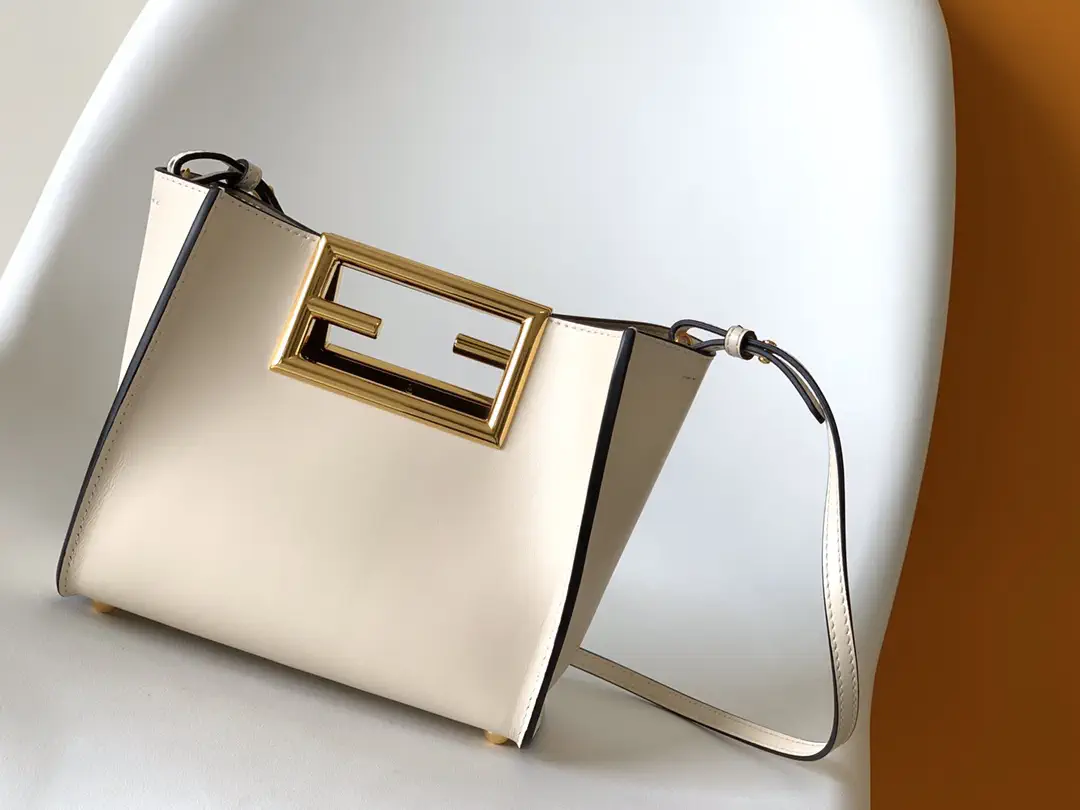 FENDI Cream Leather Top Handle Bag with FF Logo Handle image 1