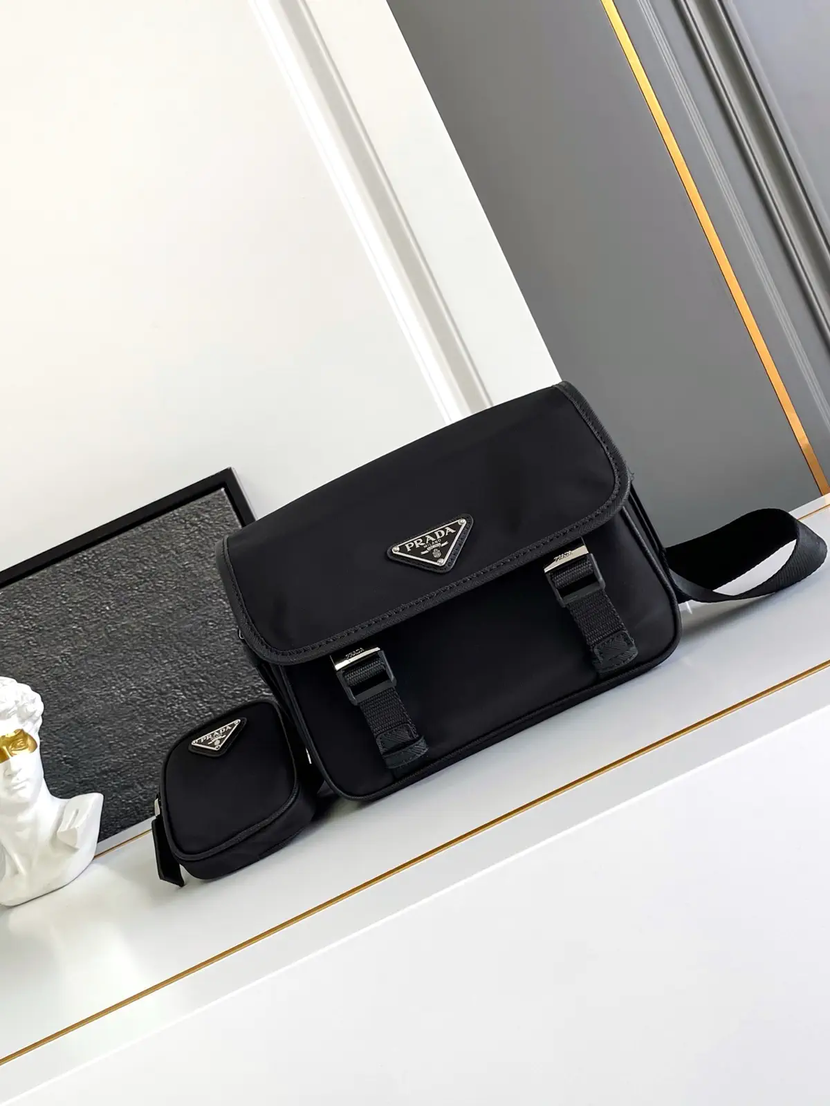 Prada Nylon Messenger Bag with Attached Mini Pouch image 1