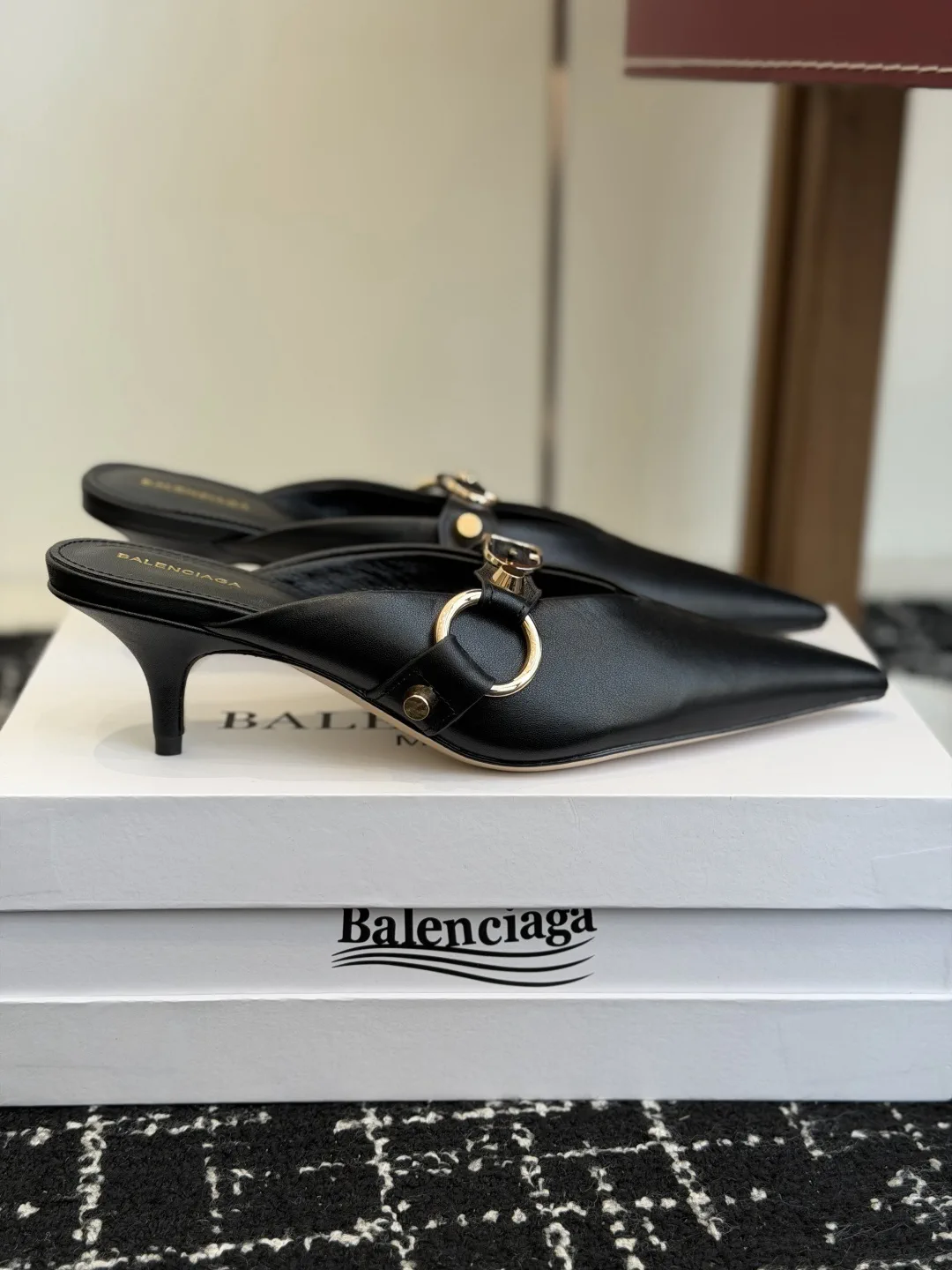 Balenciaga Pointed Toe Buckle Mule Heels image 1