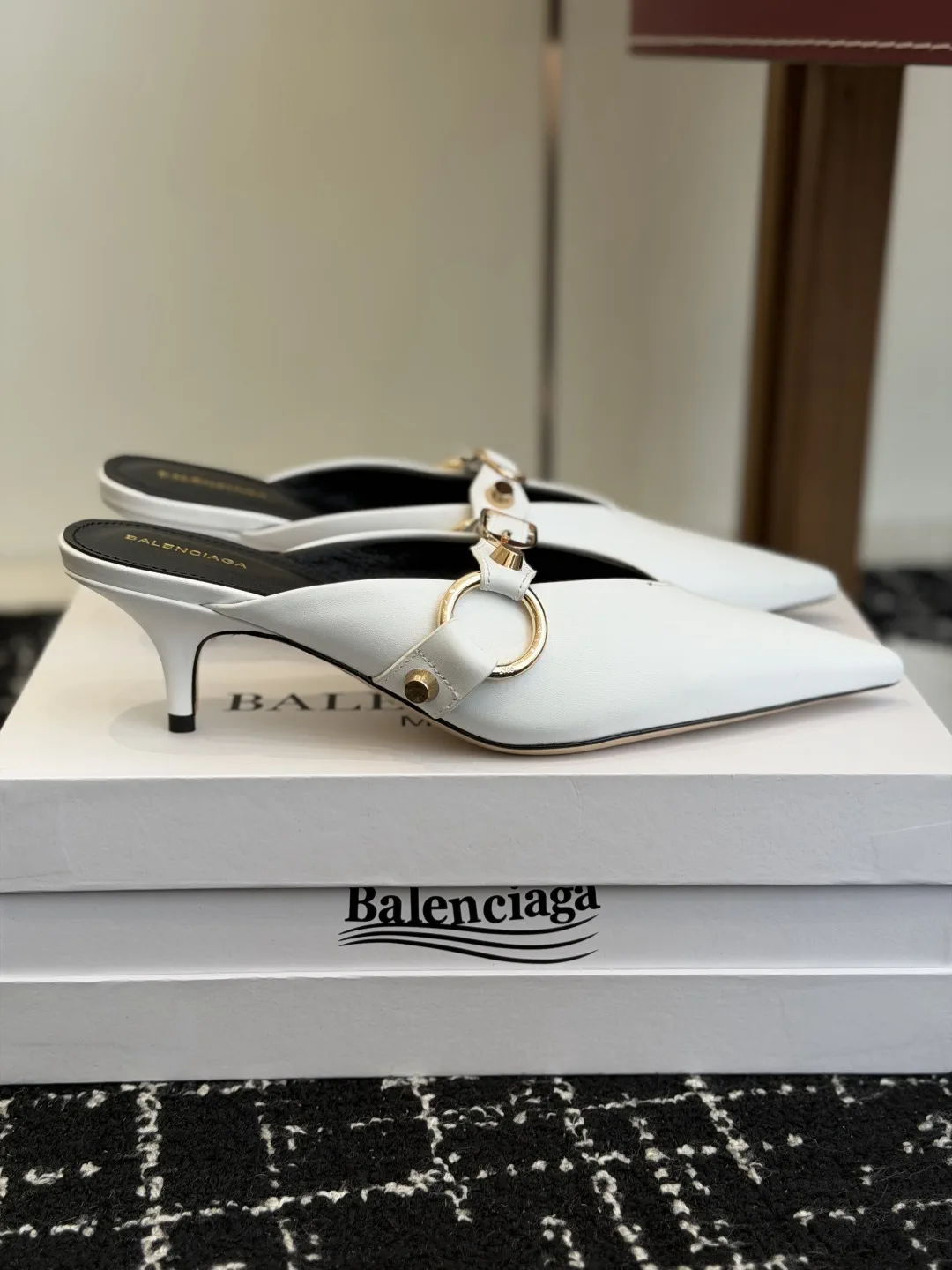 Balenciaga Pointed Toe Buckle Mule Heels image 1