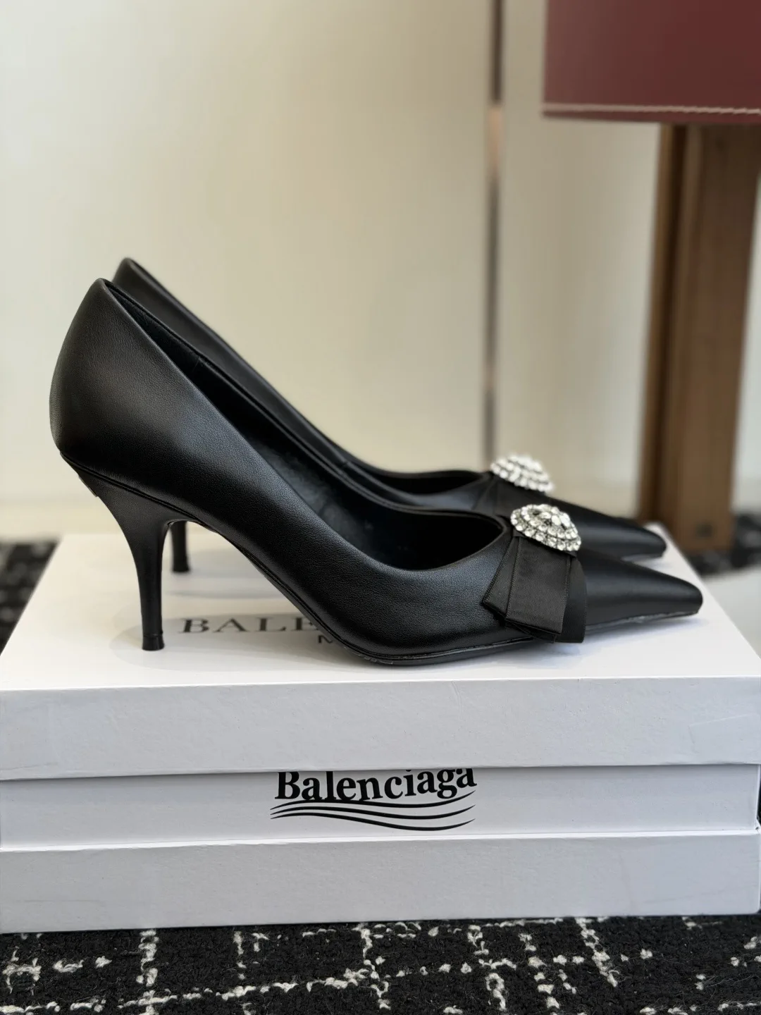 Pointed Toe High Heel Pumps with Rhinestone Bow image 1