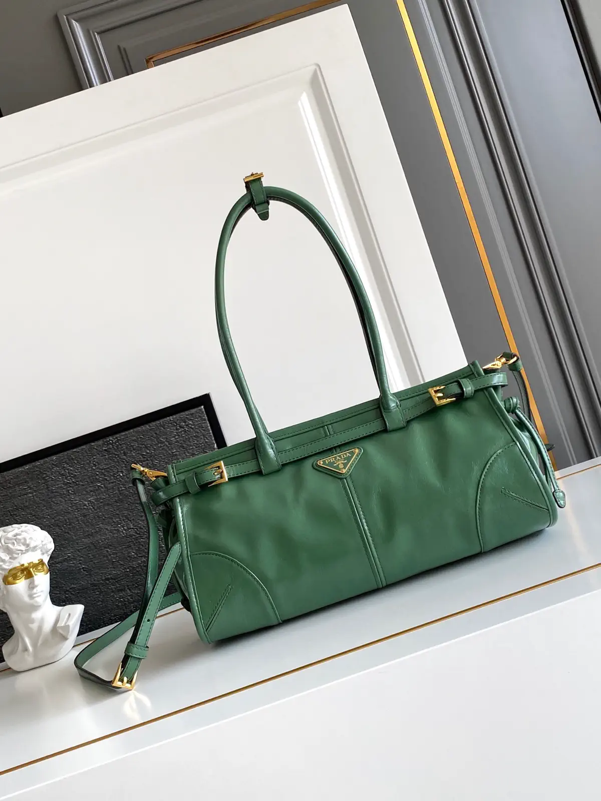 Prada Green Leather Top Handle Crossbody Bag image 1