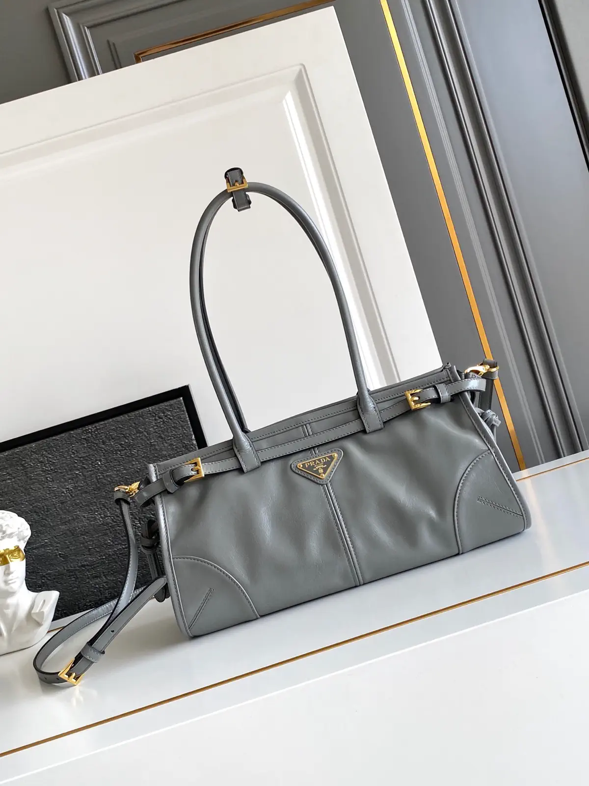 Prada Gray Top Handle Crossbody Bag image 1