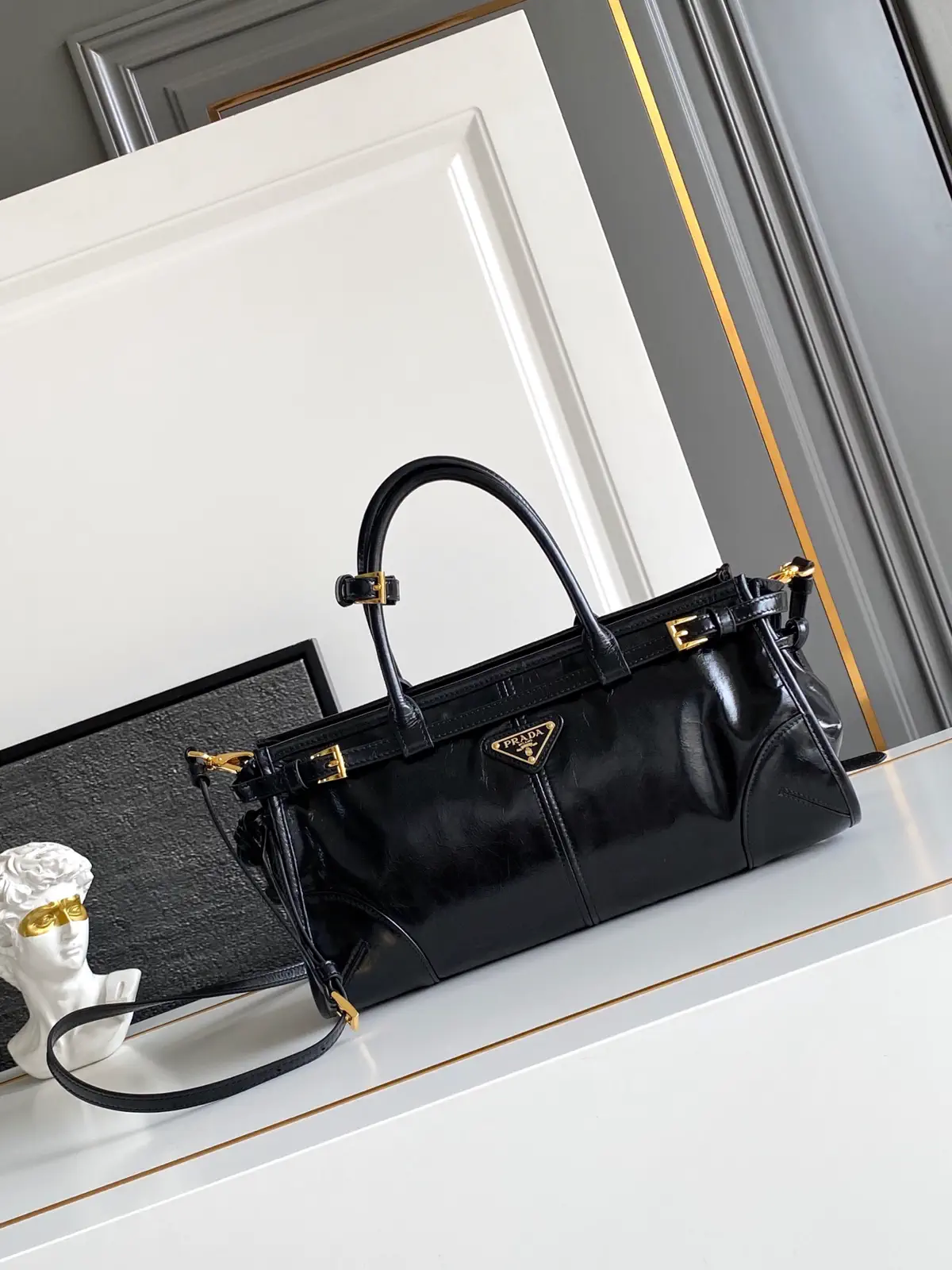 Prada Black Leather Top Handle Crossbody Bag image 1