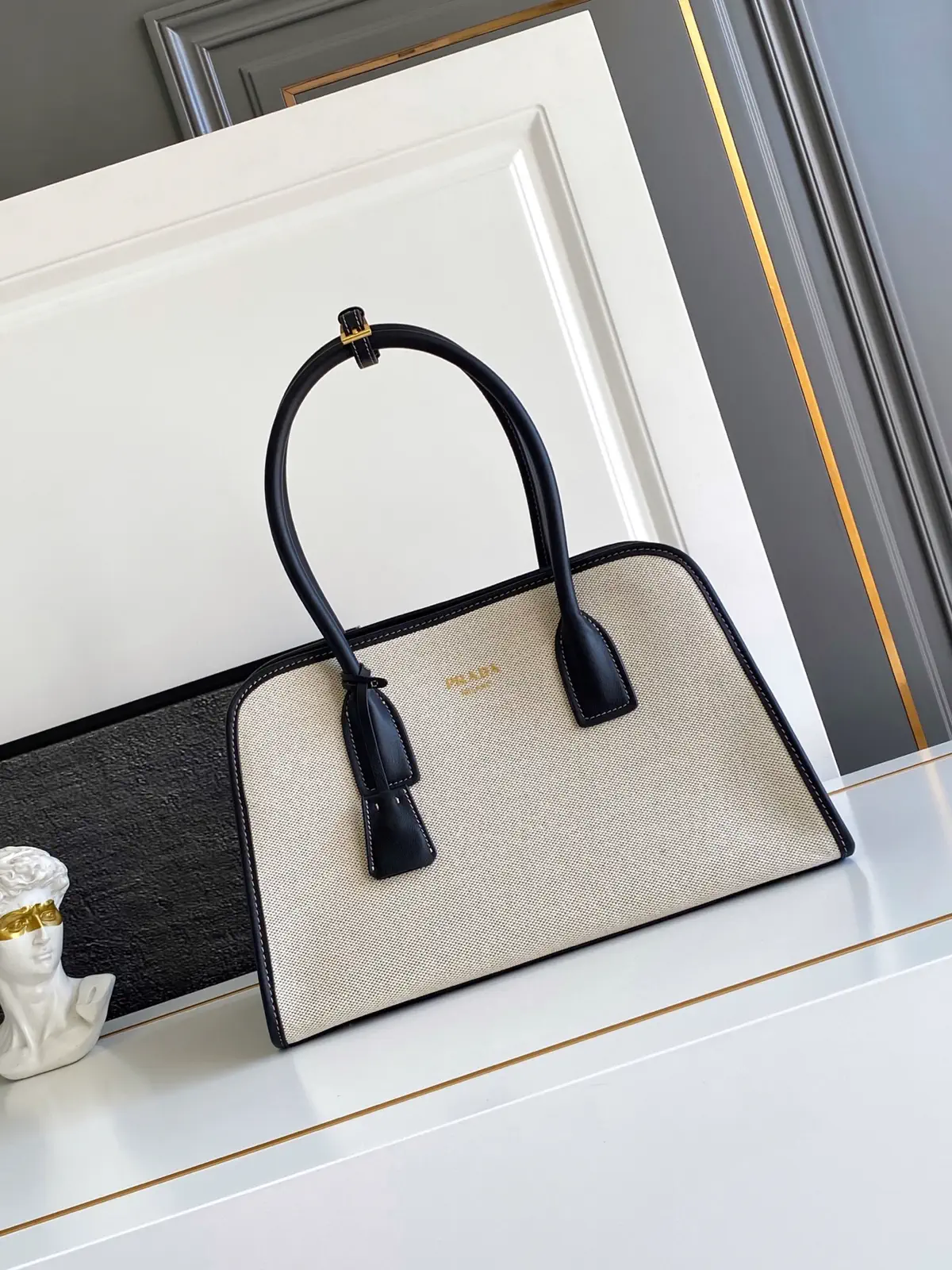 Prada Canvas and Leather Trim Top Handle Bag image 1
