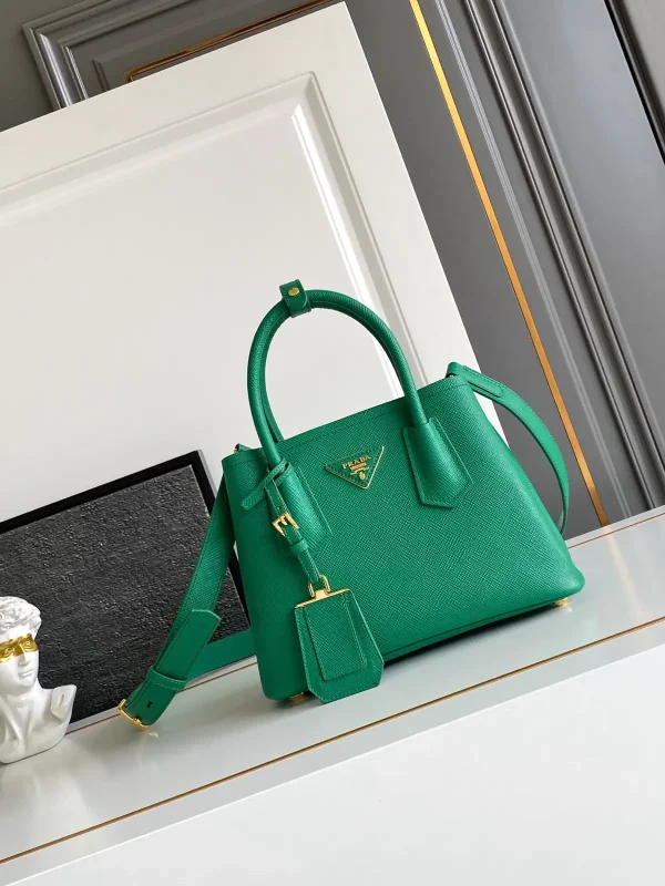 Prada Green Saffiano Leather Double Mini Top Handle Bag image 1