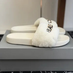 Furry Slide Sandals with Embossed Logo image 1