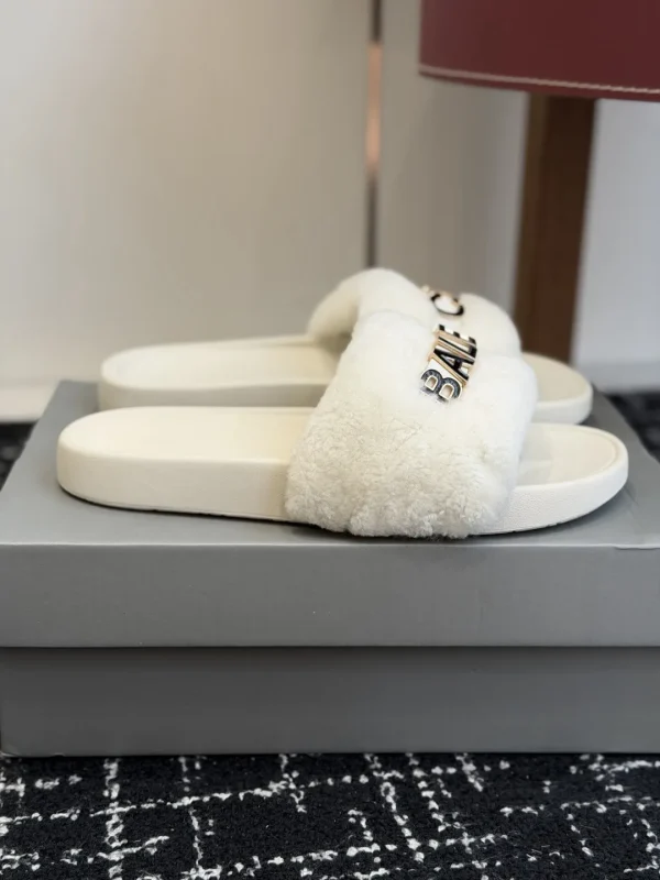 Furry Slide Sandals with Embossed Logo image 1