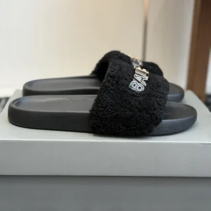 Furry Slide Sandals with Embossed Logo image 1