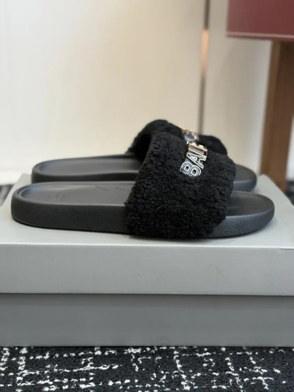 Furry Slide Sandals with Embossed Logo image 1