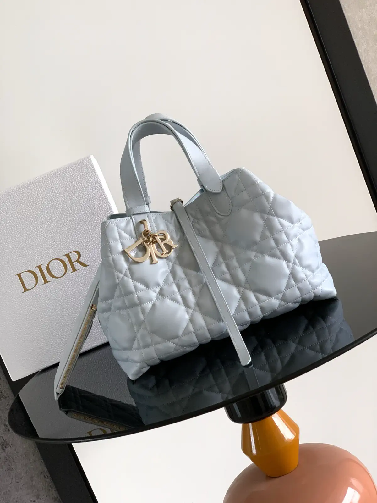 Dior Ice Blue Quilted Leather Toujours Top Handle Bag image 1