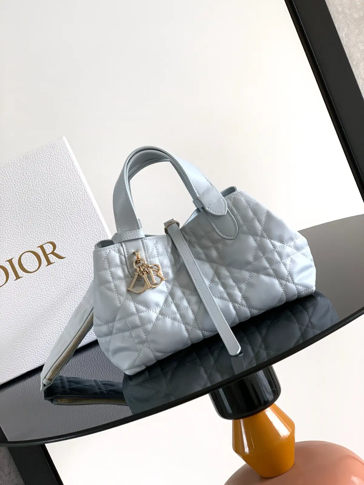 Dior Light Blue Quilted Top Handle Bag image 1