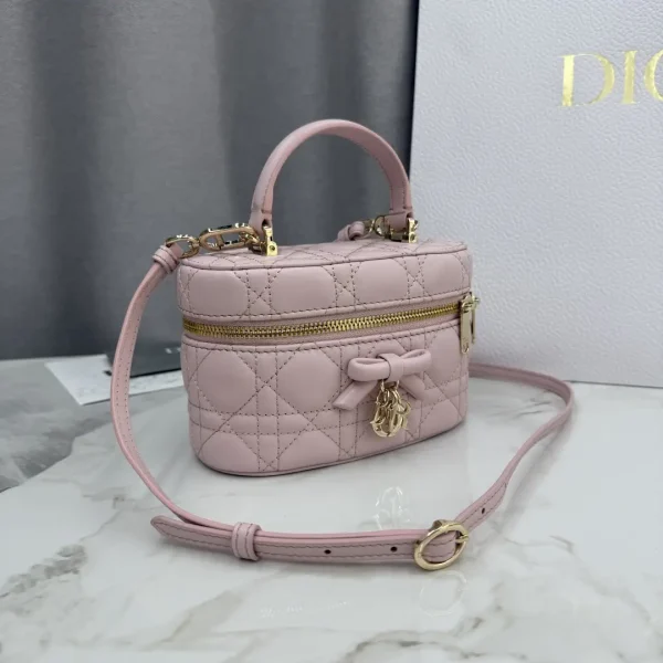 Dior Light Pink Quilted Mini Vanity Bag with Bow Charm image 1