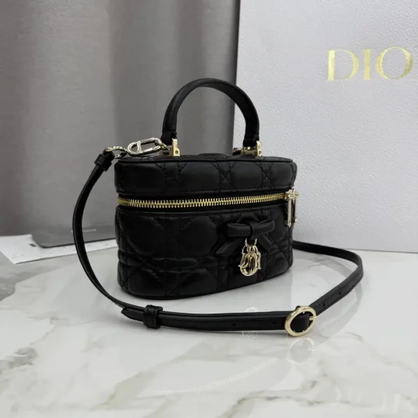 Dior Black Quilted Lambskin Mini Vanity Bag with D.I.O.R. Charm image 1