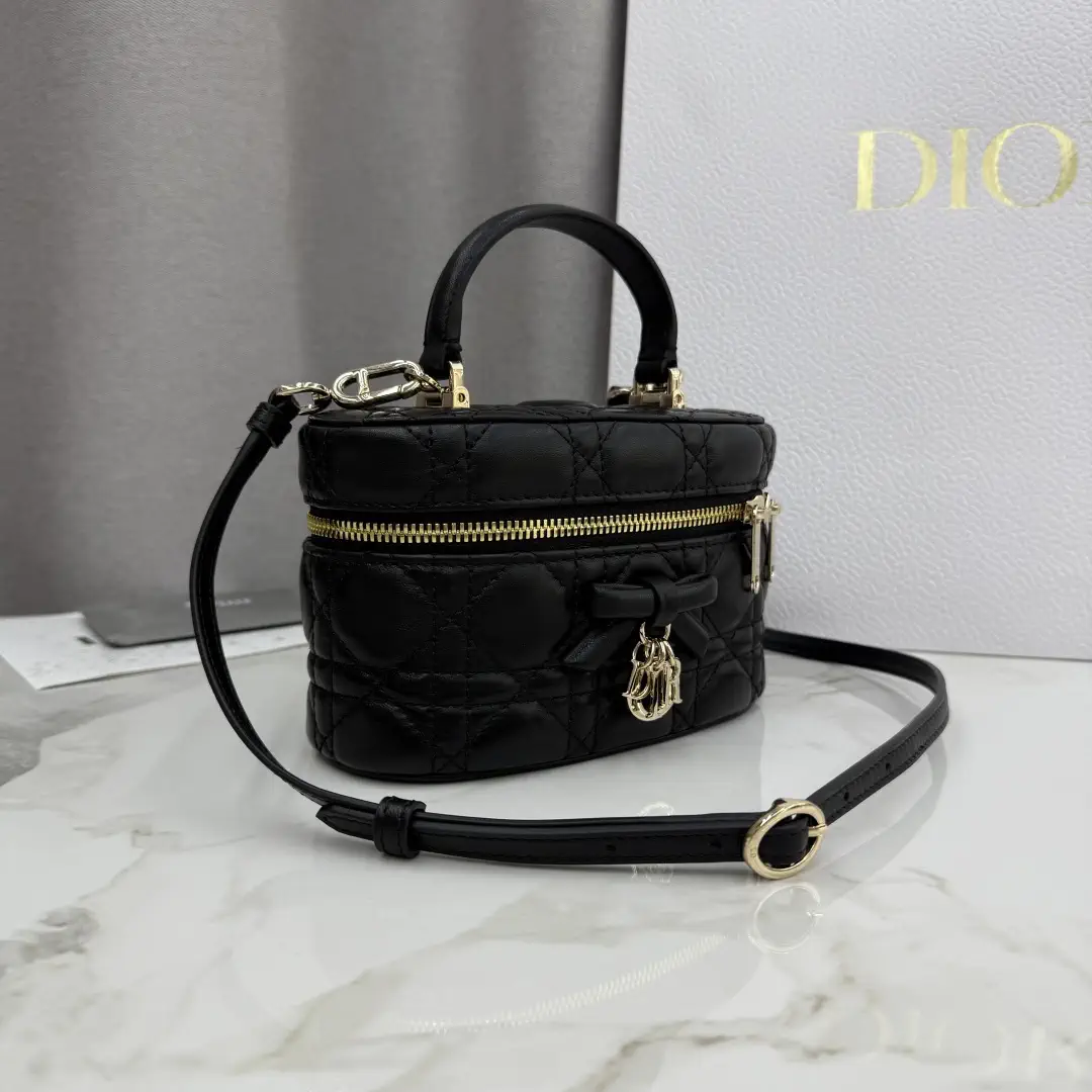 Dior Black Quilted Lambskin Mini Vanity Bag with D.I.O.R. Charm image 1