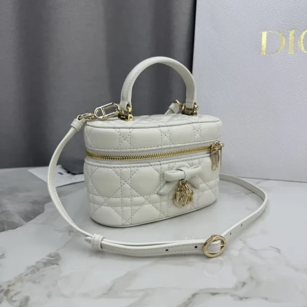 Dior White Quilted Lambskin Mini Vanity Bag with Bow Charm image 1