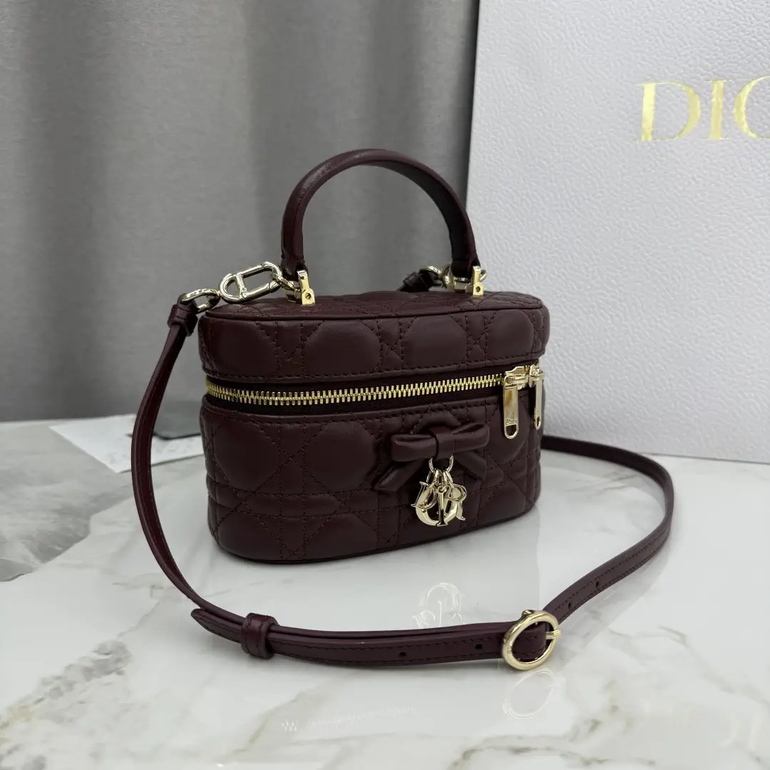 Dior Burgundy Quilted Mini Top Handle Bag image 1