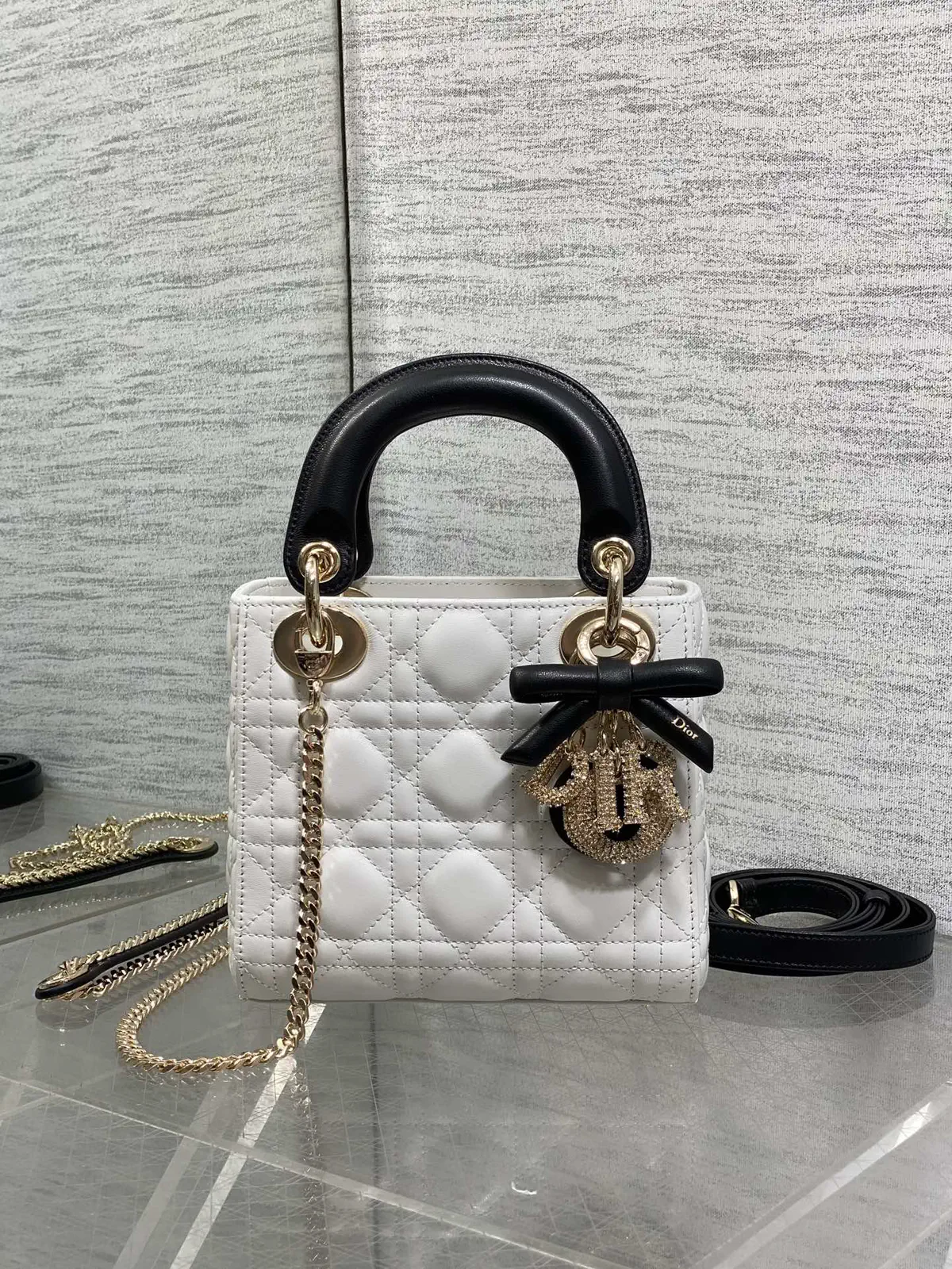 Dior Quilted Top Handle Bag with Bow Charm image 1