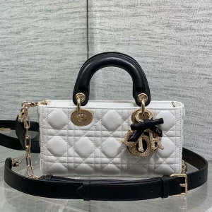 Dior White Quilted Top Handle Bag with Bow Charm image 1