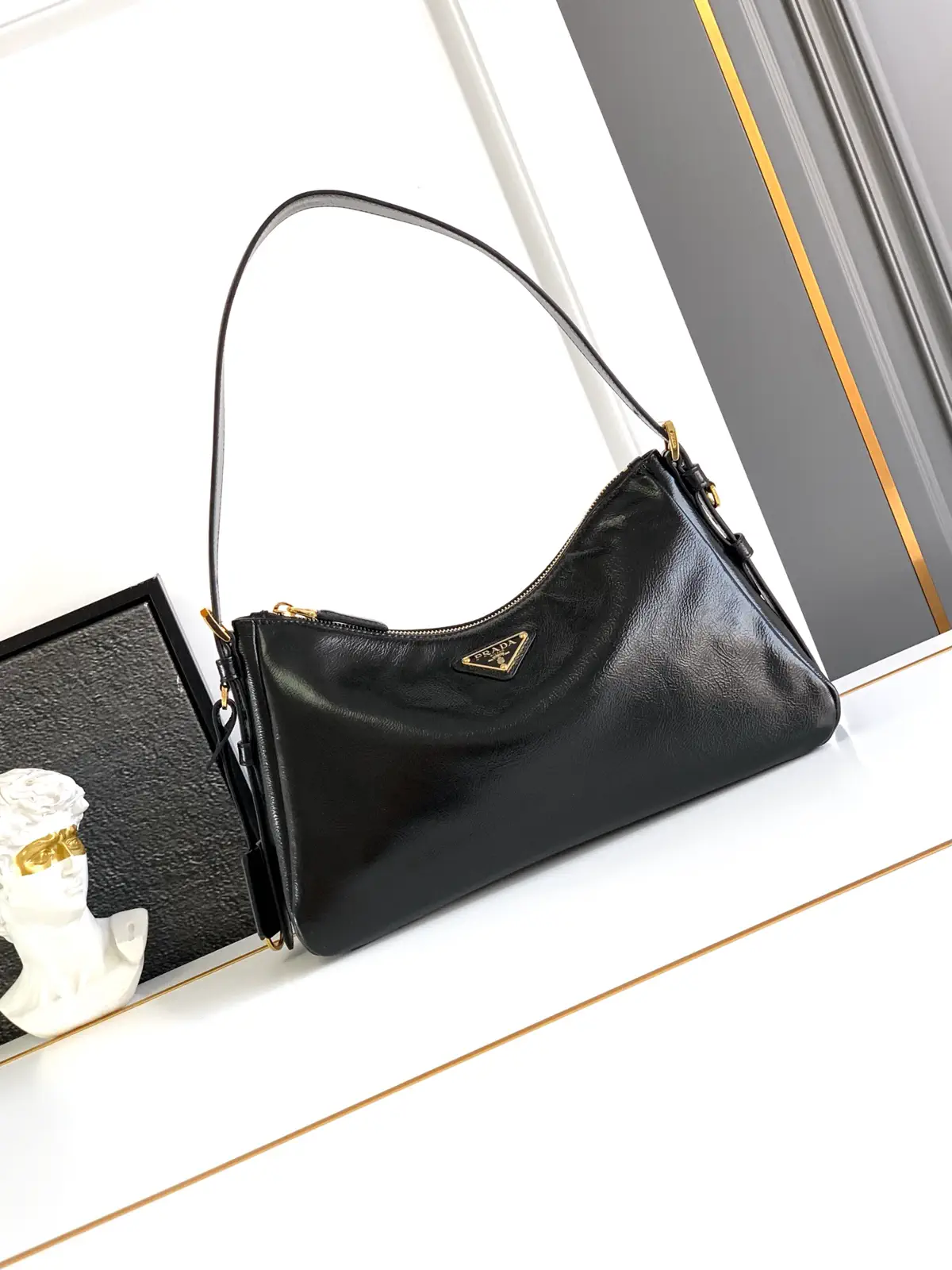 Prada Crinkled Patent Leather Shoulder Bag image 1