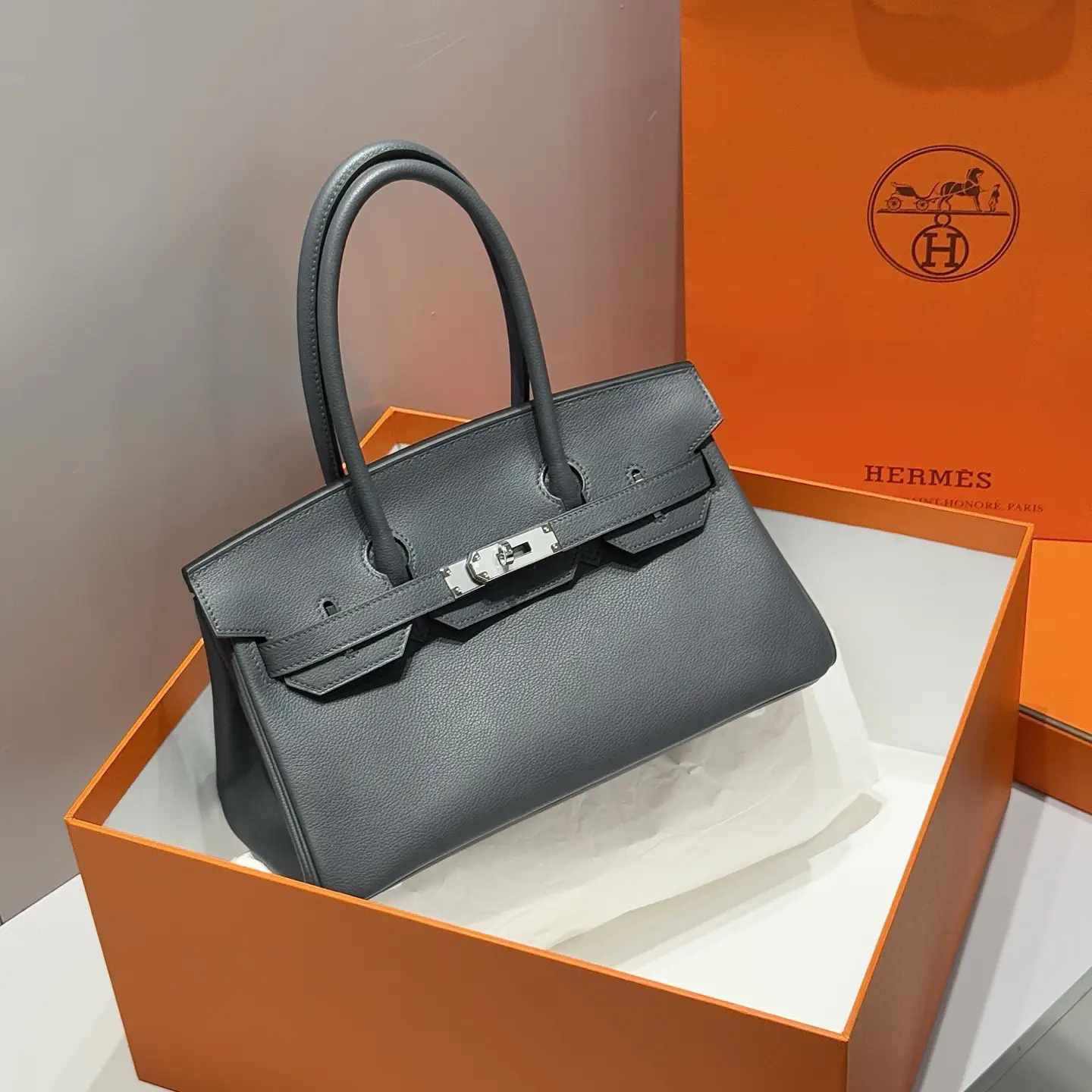 Hermès Gris Misty Evercolor Shoulder Birkin Top Handle Bag image 1