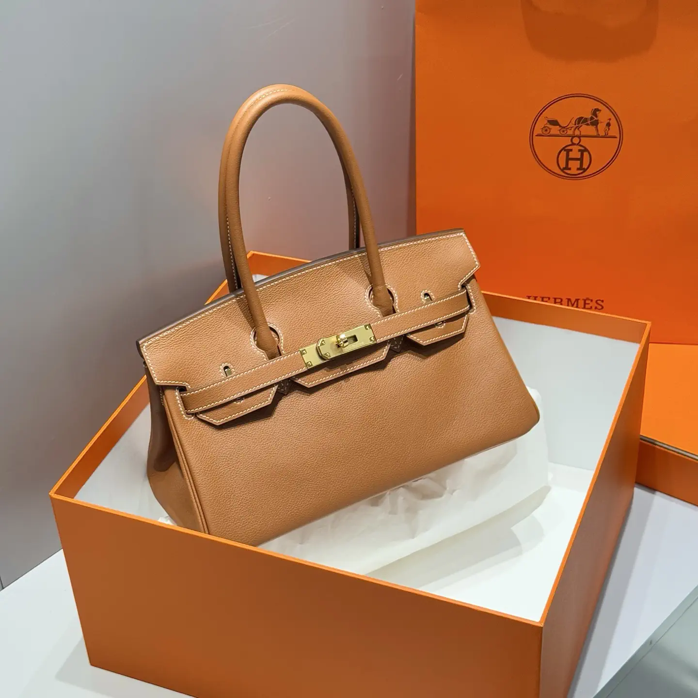 Hermès Gold Leather Top Handle Bag image 1