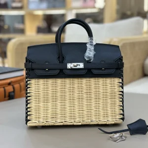 Hermès Woven Wicker and Leather Top Handle Bag image 1