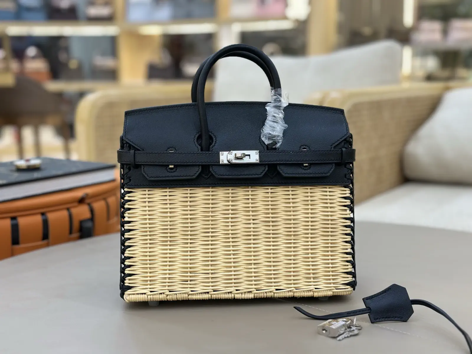 Hermès Woven Wicker and Leather Top Handle Bag image 1