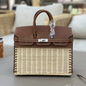 Hermès Wicker and Leather Top Handle Picnic Bag image 1