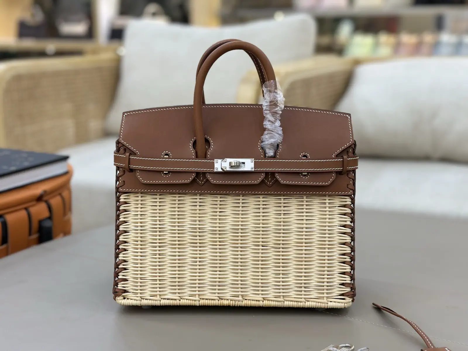 Hermès Wicker and Leather Top Handle Picnic Bag image 1
