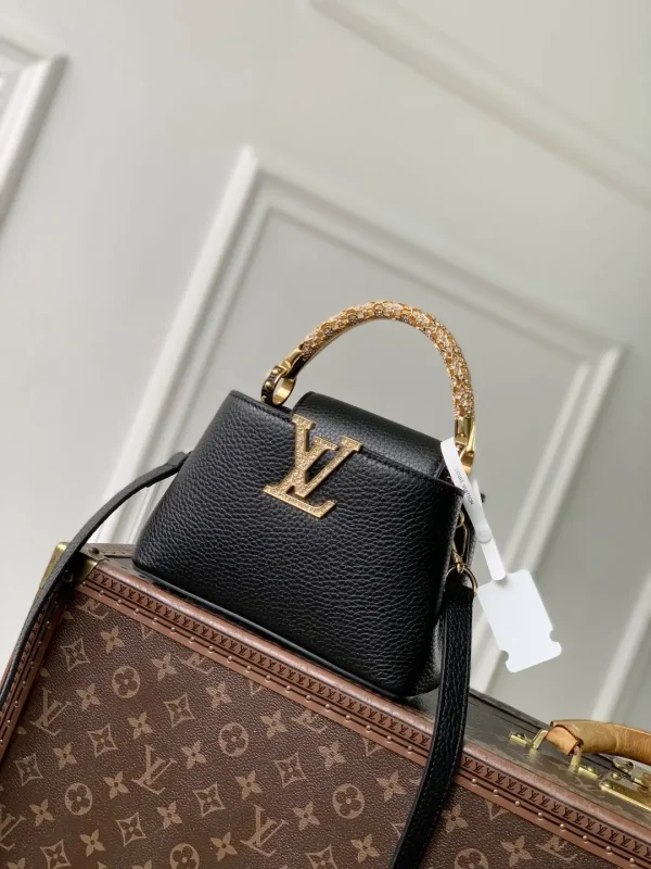 Louis Vuitton Capucines Mini Bag with Rhinestone LV Logo and Floral Handle image 1