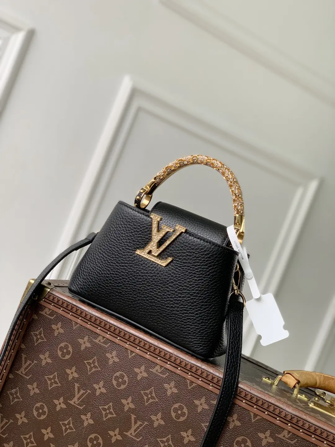Louis Vuitton Capucines Mini Bag with Rhinestone LV Logo and Floral Handle image 1