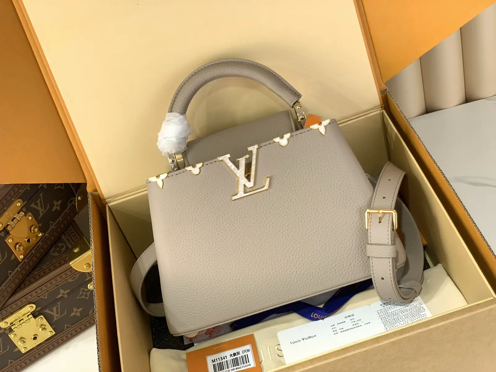 Louis Vuitton Capucines BB Top Handle Bag with Mother of Pearl Floral Details image 1
