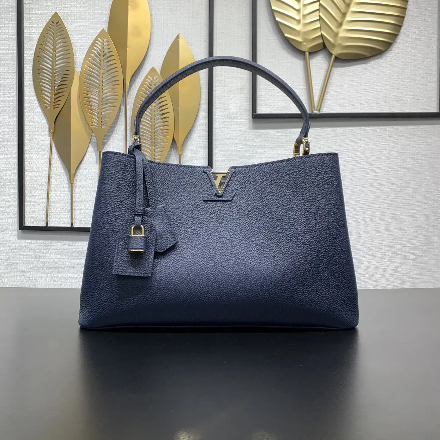 Louis Vuitton Navy Blue Taurillon Leather Capucines Top Handle Bag image 1