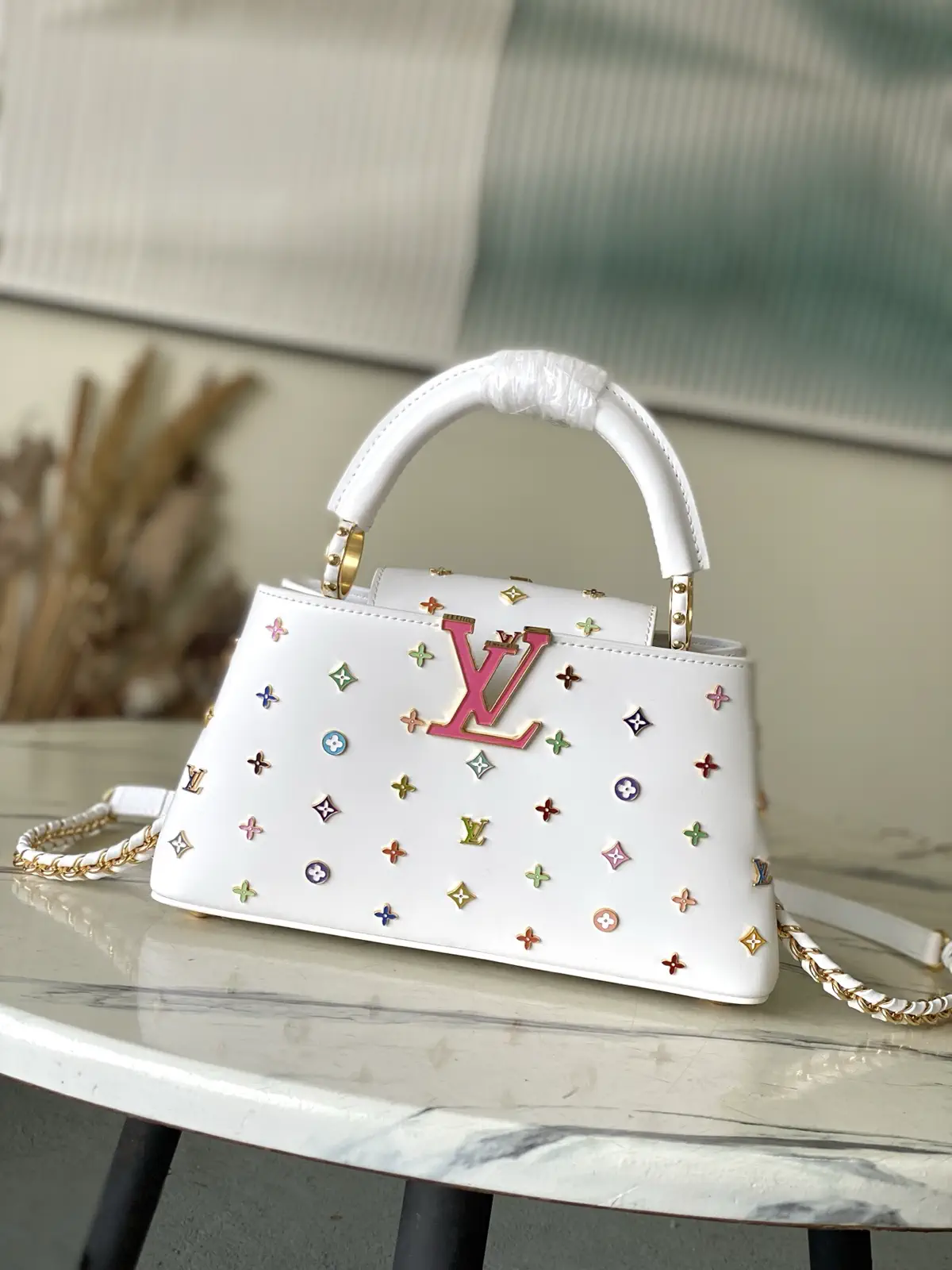 Louis Vuitton White Multicolor Monogram Studs Top Handle Bag image 1