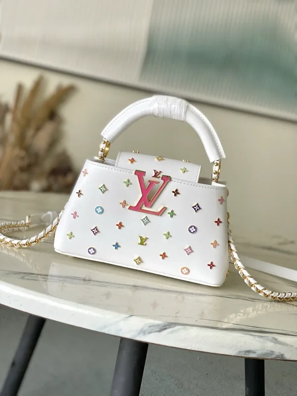 Louis Vuitton White Multicolor Monogram Studs Capucines East-West Mini Top Handle Bag image 1