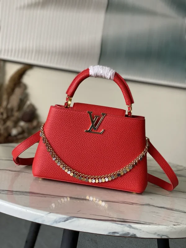 Louis Vuitton Red Taurillon Leather Capucines Top Handle Bag with Charm Chain image 1