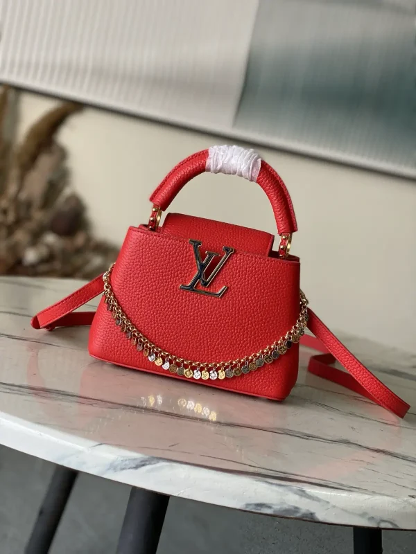 Louis Vuitton Red Taurillon Leather Capucines Mini Bag with Charm Chain image 1