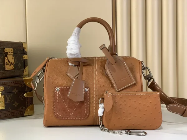 Louis Vuitton Brown Ostrich-Embossed Speedy Bandoulière 25 Top Handle Bag image 1