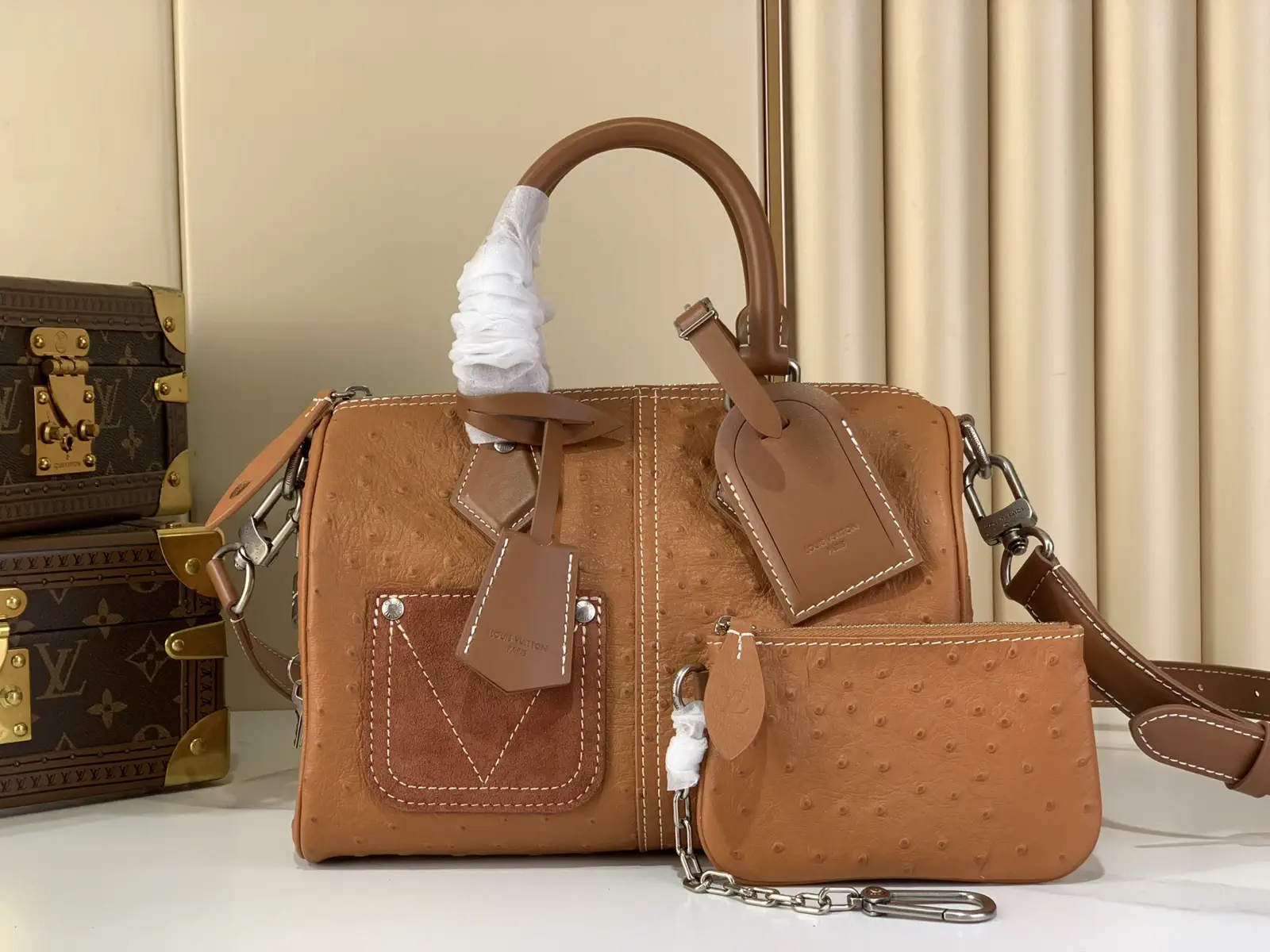 Louis Vuitton Brown Ostrich-Embossed Speedy Bandoulière 25 Top Handle Bag image 1
