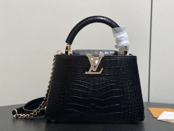 Louis Vuitton Black Crocodile-Embossed Capucines BB Top Handle Bag image 1