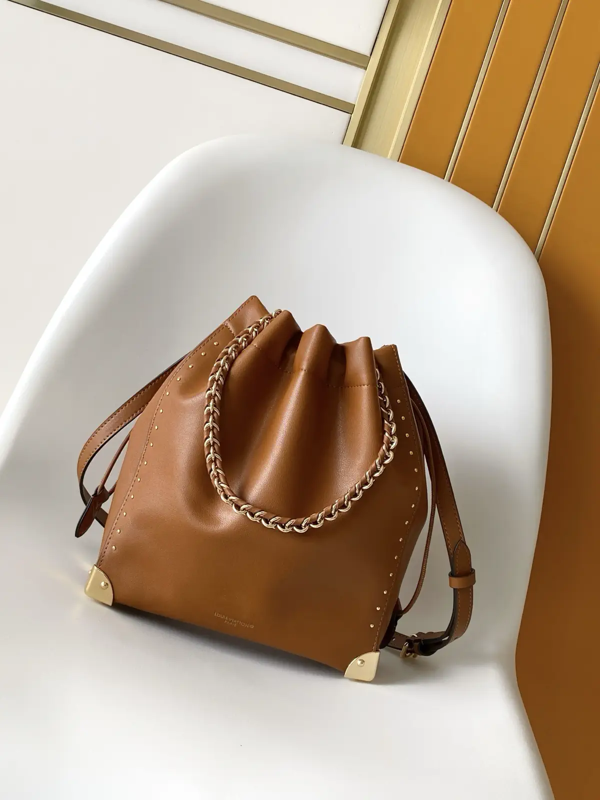 Louis Vuitton Brown Leather Bucket Bag with Chain Handle image 1